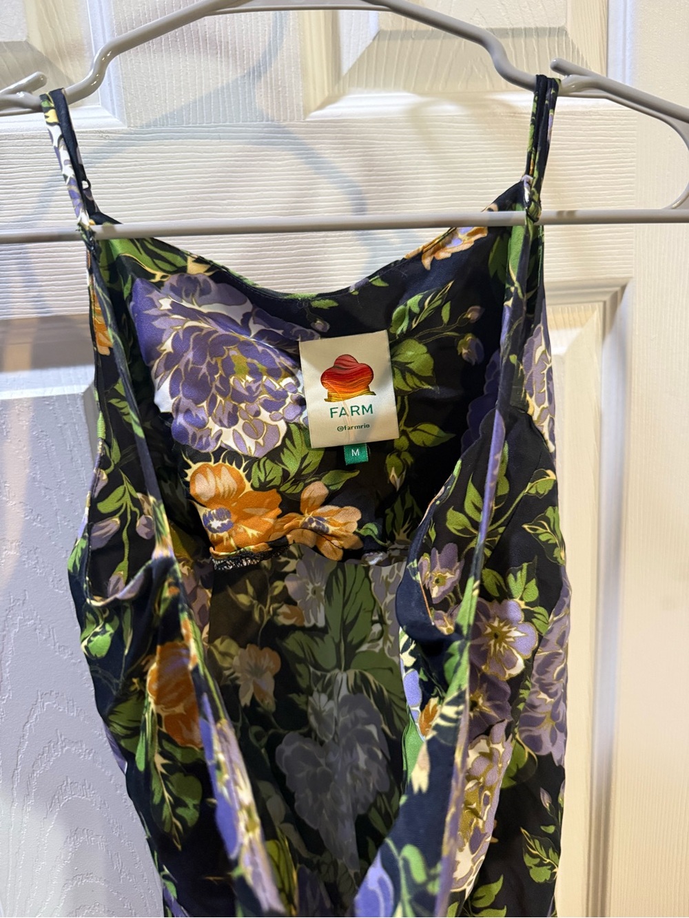 FARM Rio Black Slip Dress with Purple & Orange Floral Print Medium - Picture 7 of 10